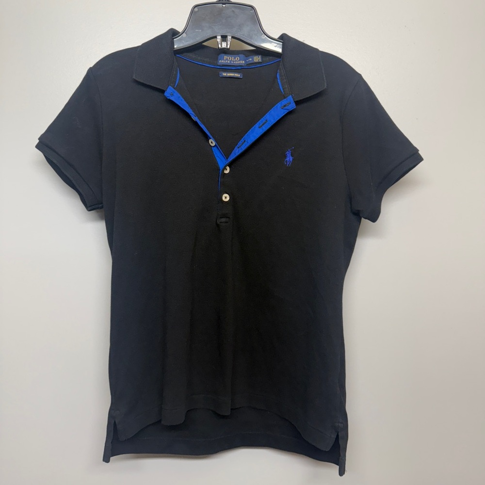 Ralph Lauren Skinny Polo Black Polo with Blue Trim